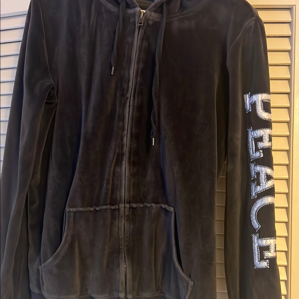 Freedom 2 Be Black Velour Hoodie size L
